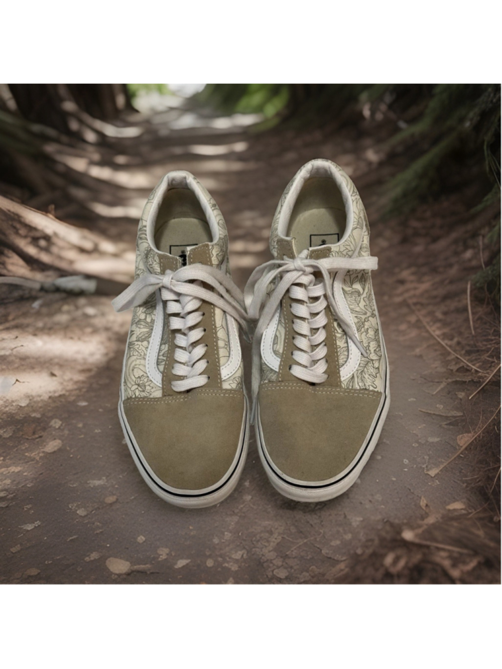 Vans Old Skool Suede Floral Sneakers Beige/White Lace-Up Unisex US 8